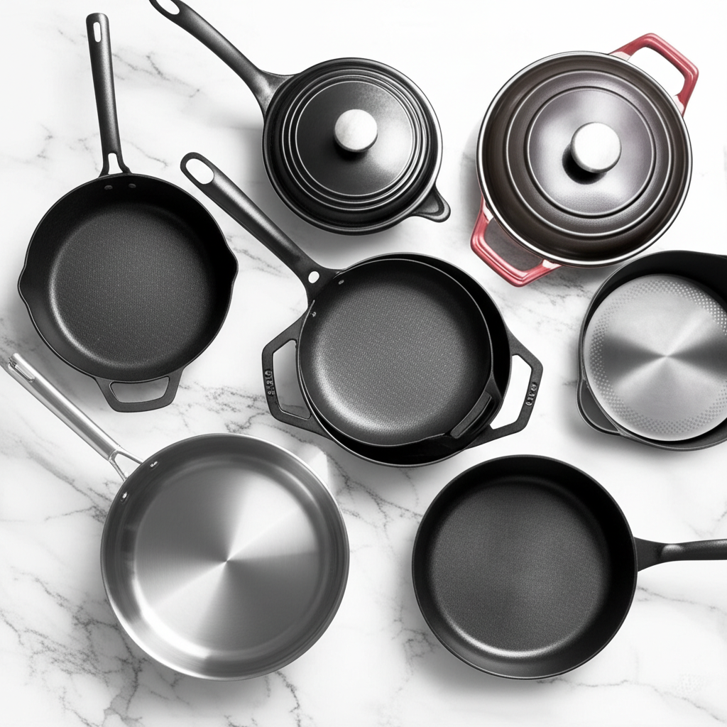 Generate a high-quality, relevant image prompt for an article about: What Kind of Pans Do You Need f