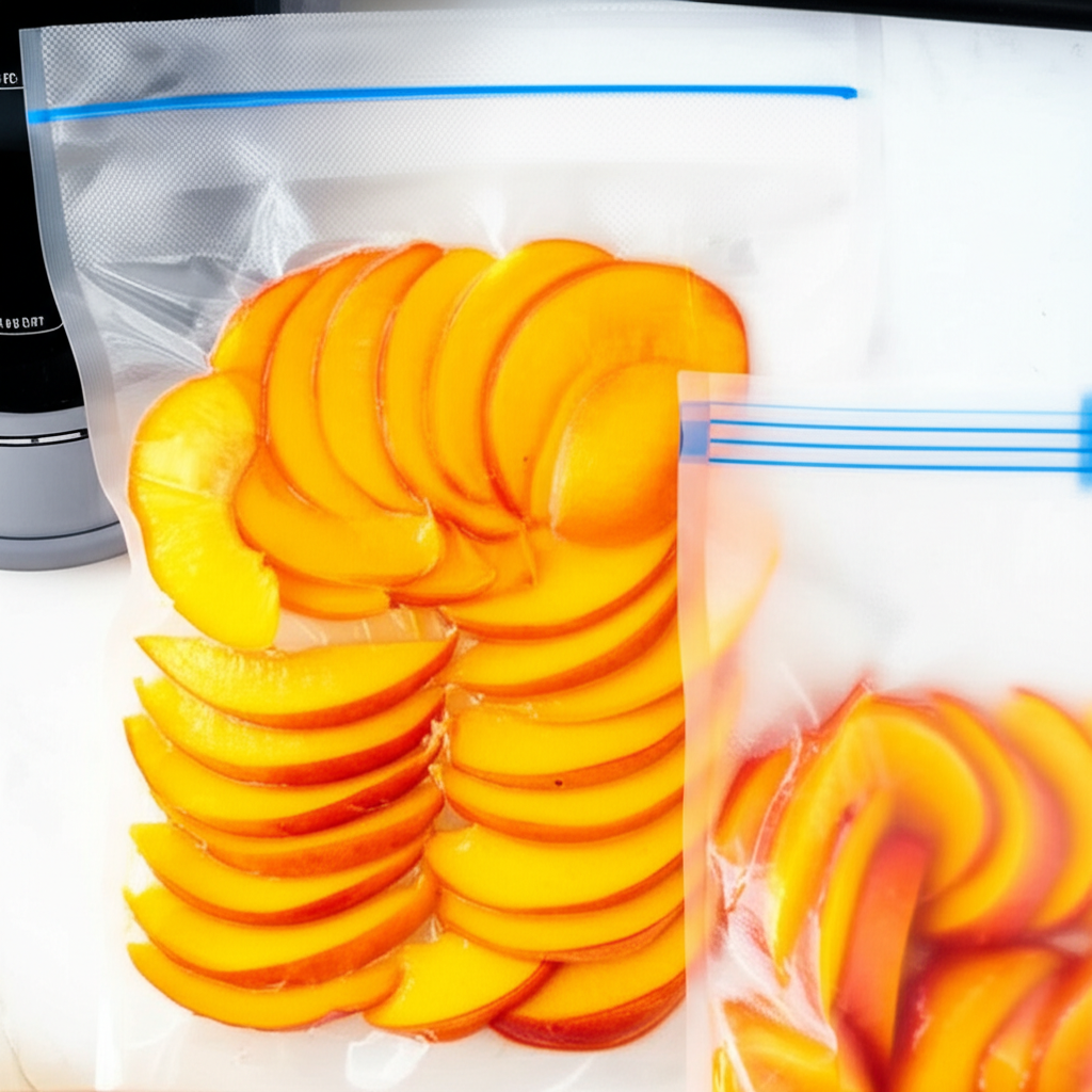 Generate a high-quality, relevant image prompt for an article about: Can You Freeze Peaches With Vac
